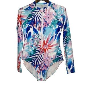 Women’s XL long sleeve swimsuit front zipper full coverage athletic tropical
